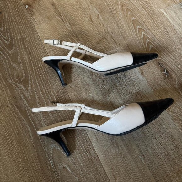 Max Mara beige and black leather kitten heels size 36 or US 6 - Picture 3 of 6